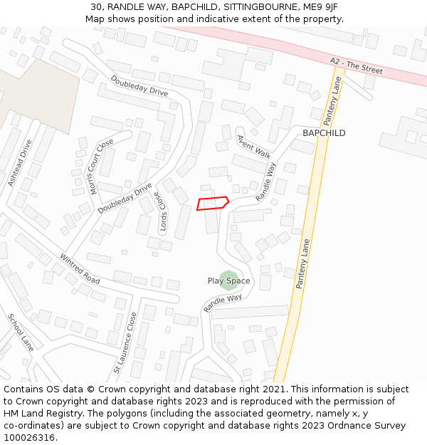 30, RANDLE WAY, BAPCHILD, SITTINGBOURNE, ME9 9JF: Location map and indicative extent of plot