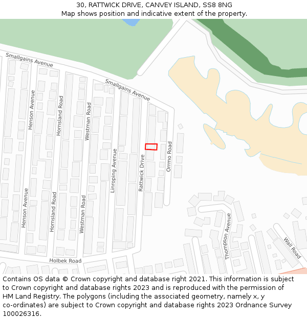 30, RATTWICK DRIVE, CANVEY ISLAND, SS8 8NG: Location map and indicative extent of plot