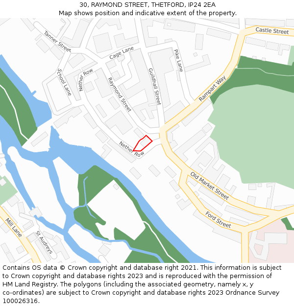 30, RAYMOND STREET, THETFORD, IP24 2EA: Location map and indicative extent of plot