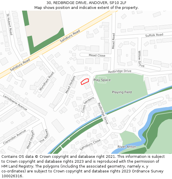 30, REDBRIDGE DRIVE, ANDOVER, SP10 2LF: Location map and indicative extent of plot