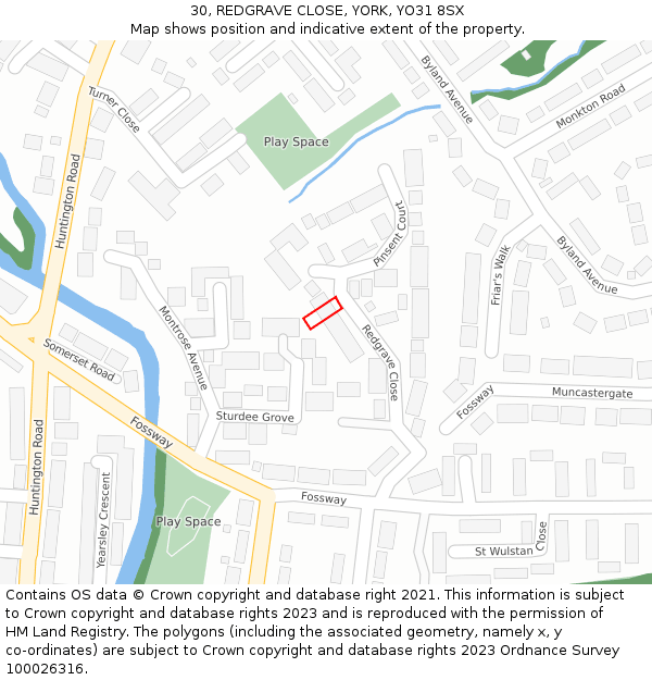 30, REDGRAVE CLOSE, YORK, YO31 8SX: Location map and indicative extent of plot