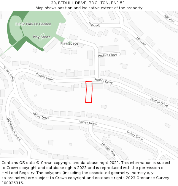 30, REDHILL DRIVE, BRIGHTON, BN1 5FH: Location map and indicative extent of plot
