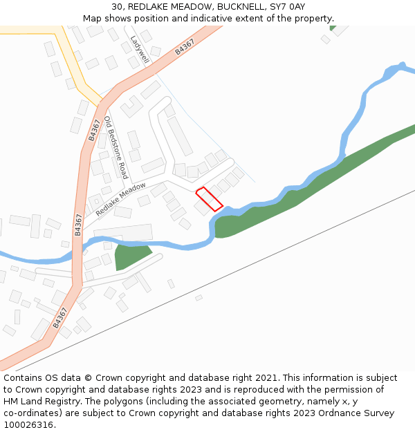 30, REDLAKE MEADOW, BUCKNELL, SY7 0AY: Location map and indicative extent of plot