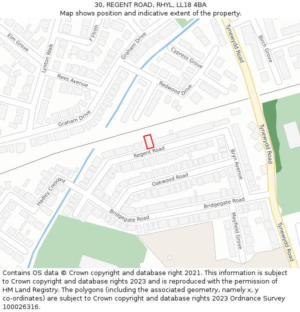 30, REGENT ROAD, RHYL, LL18 4BA: Location map and indicative extent of plot