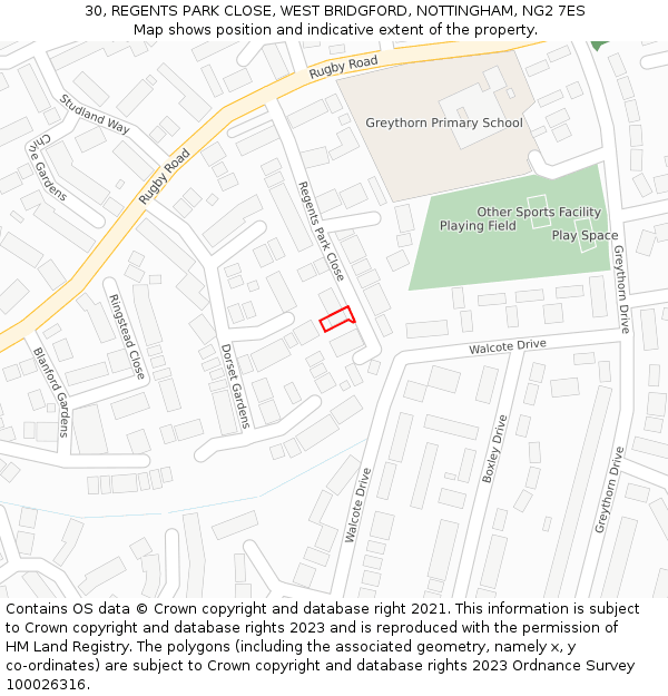 30, REGENTS PARK CLOSE, WEST BRIDGFORD, NOTTINGHAM, NG2 7ES: Location map and indicative extent of plot