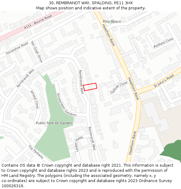 30, REMBRANDT WAY, SPALDING, PE11 3HX: Location map and indicative extent of plot