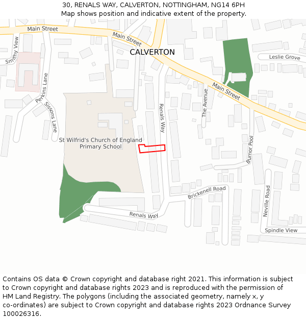 30, RENALS WAY, CALVERTON, NOTTINGHAM, NG14 6PH: Location map and indicative extent of plot