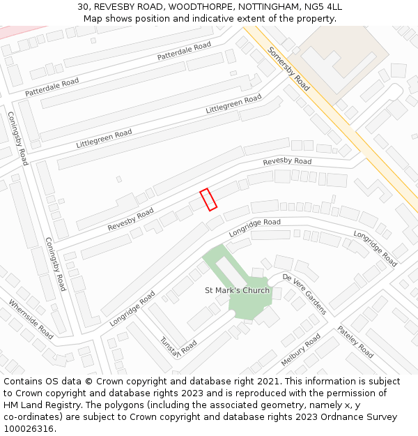 30, REVESBY ROAD, WOODTHORPE, NOTTINGHAM, NG5 4LL: Location map and indicative extent of plot