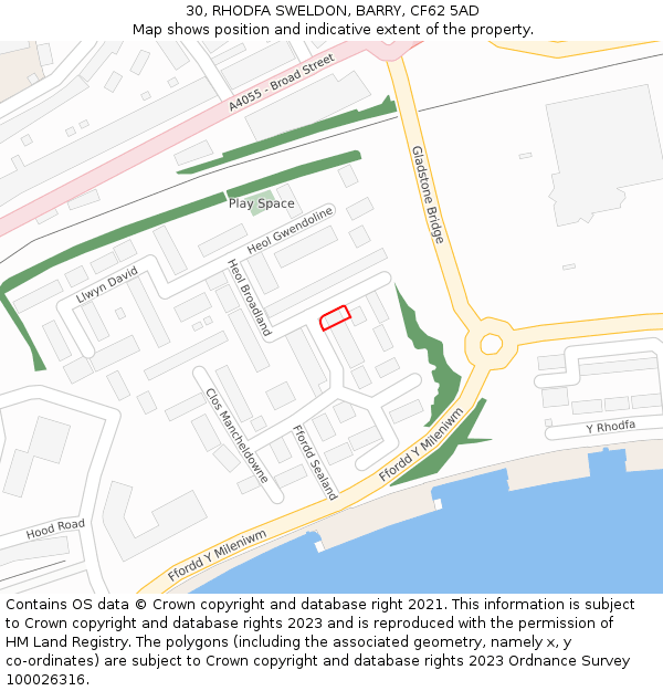 30, RHODFA SWELDON, BARRY, CF62 5AD: Location map and indicative extent of plot