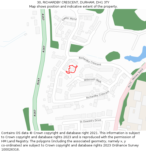 30, RICHARDBY CRESCENT, DURHAM, DH1 3TY: Location map and indicative extent of plot