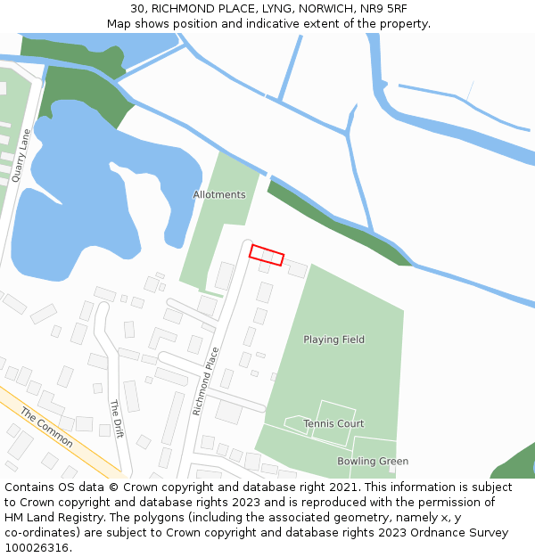 30, RICHMOND PLACE, LYNG, NORWICH, NR9 5RF: Location map and indicative extent of plot