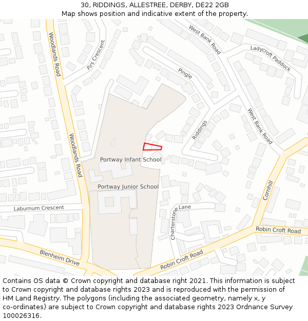 30, RIDDINGS, ALLESTREE, DERBY, DE22 2GB: Location map and indicative extent of plot