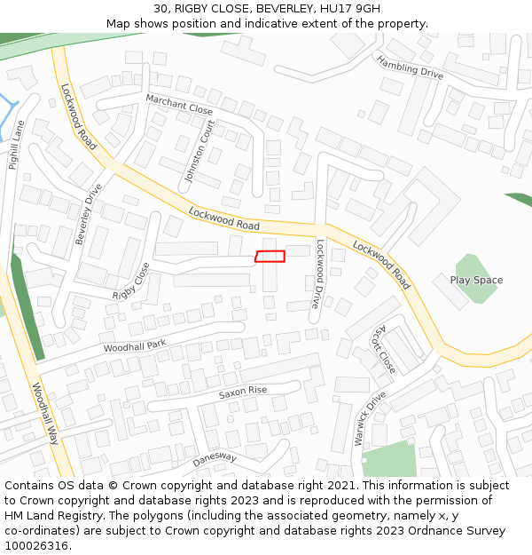 30, RIGBY CLOSE, BEVERLEY, HU17 9GH: Location map and indicative extent of plot