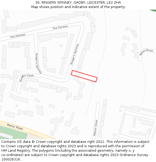 30, RINGERS SPINNEY, OADBY, LEICESTER, LE2 2HA: Location map and indicative extent of plot