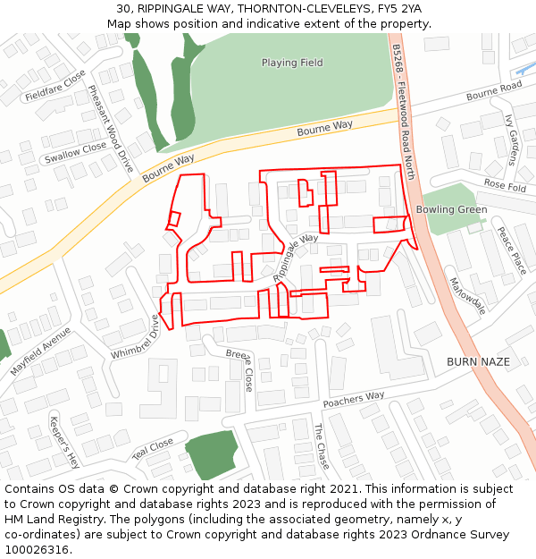 30, RIPPINGALE WAY, THORNTON-CLEVELEYS, FY5 2YA: Location map and indicative extent of plot