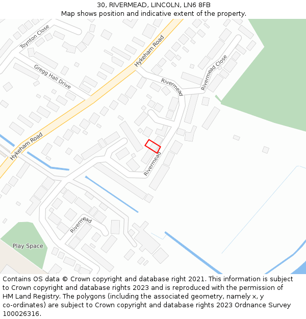 30, RIVERMEAD, LINCOLN, LN6 8FB: Location map and indicative extent of plot