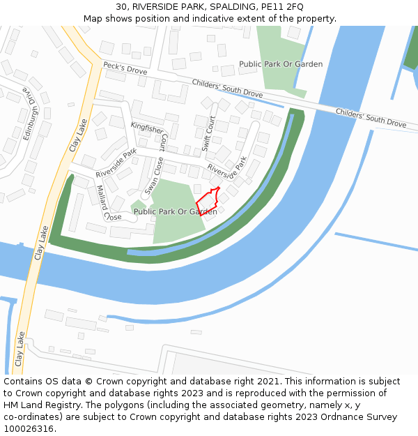 30, RIVERSIDE PARK, SPALDING, PE11 2FQ: Location map and indicative extent of plot