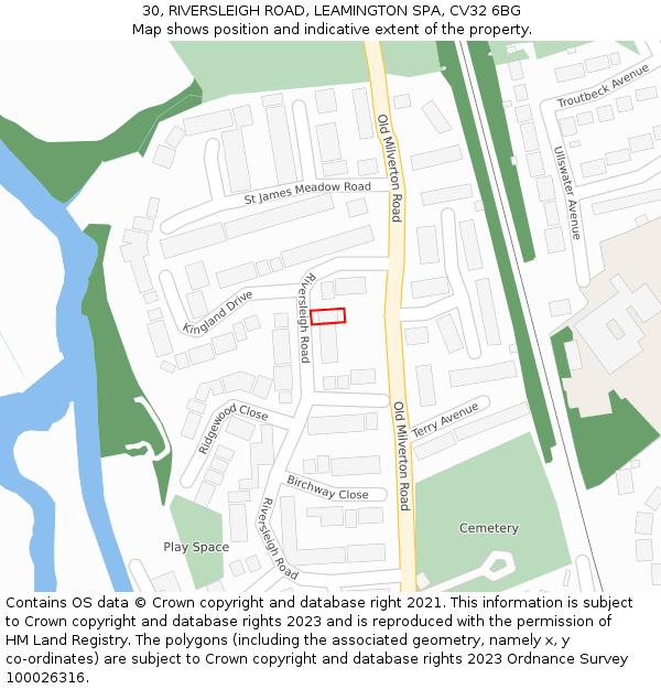 30, RIVERSLEIGH ROAD, LEAMINGTON SPA, CV32 6BG: Location map and indicative extent of plot