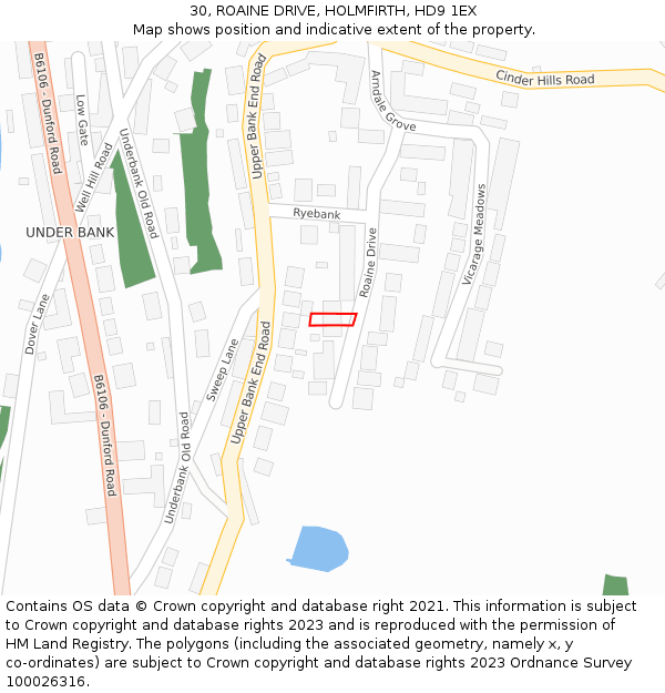 30, ROAINE DRIVE, HOLMFIRTH, HD9 1EX: Location map and indicative extent of plot