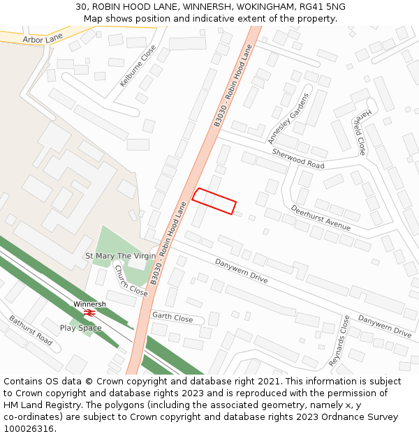 30, ROBIN HOOD LANE, WINNERSH, WOKINGHAM, RG41 5NG: Location map and indicative extent of plot