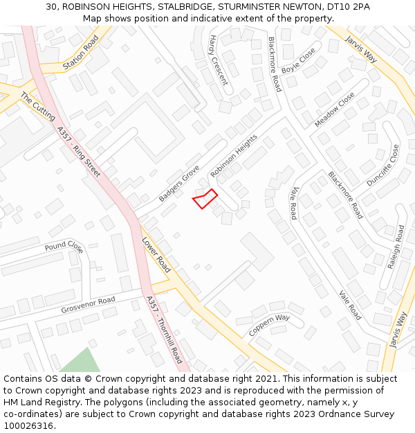 30, ROBINSON HEIGHTS, STALBRIDGE, STURMINSTER NEWTON, DT10 2PA: Location map and indicative extent of plot