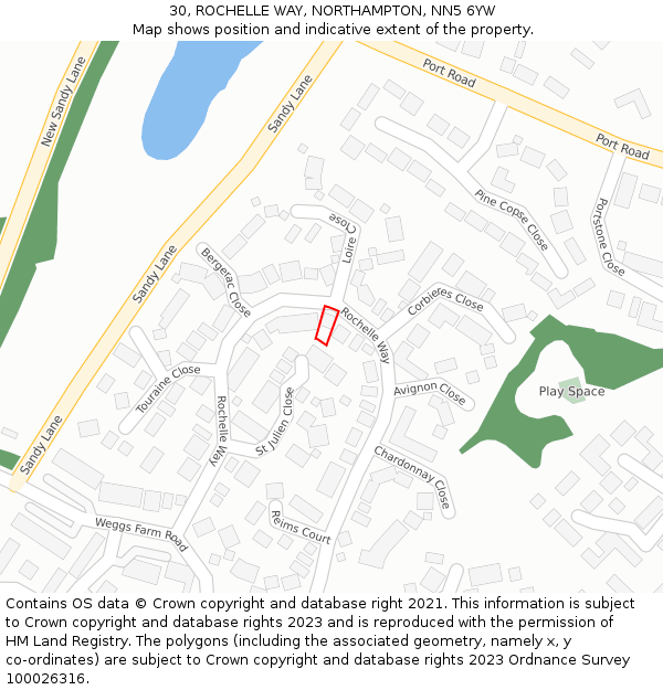 30, ROCHELLE WAY, NORTHAMPTON, NN5 6YW: Location map and indicative extent of plot