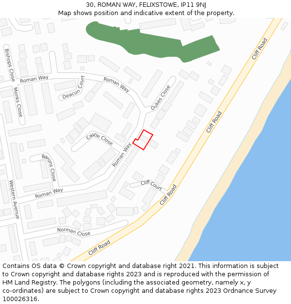 30, ROMAN WAY, FELIXSTOWE, IP11 9NJ: Location map and indicative extent of plot