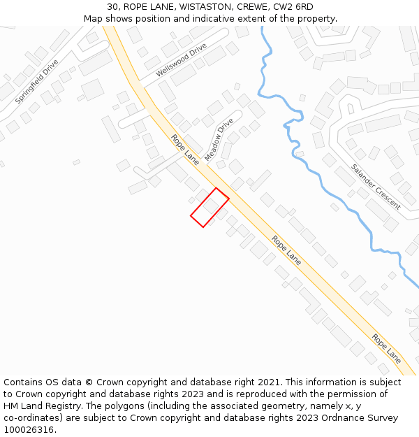 30, ROPE LANE, WISTASTON, CREWE, CW2 6RD: Location map and indicative extent of plot