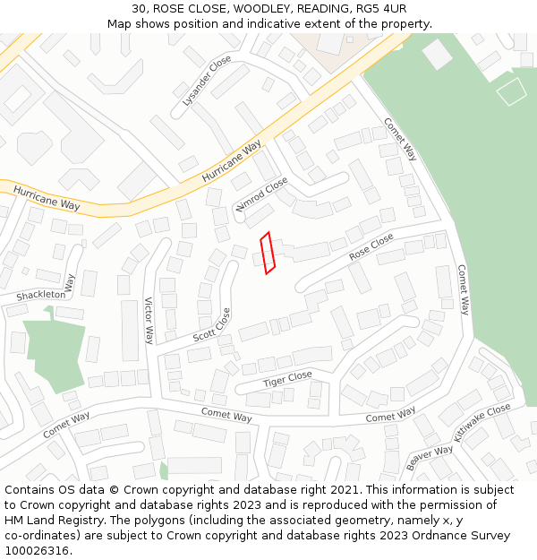 30, ROSE CLOSE, WOODLEY, READING, RG5 4UR: Location map and indicative extent of plot