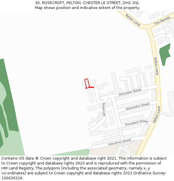 30, ROSECROFT, PELTON, CHESTER LE STREET, DH2 1NL: Location map and indicative extent of plot