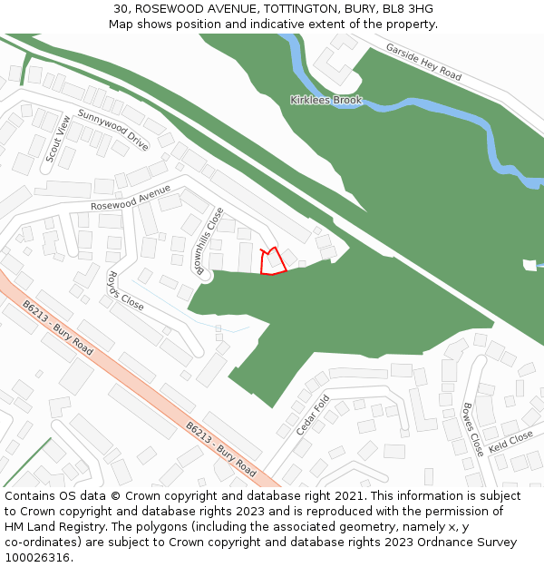 30, ROSEWOOD AVENUE, TOTTINGTON, BURY, BL8 3HG: Location map and indicative extent of plot