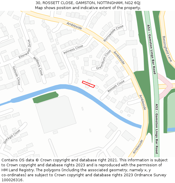 30, ROSSETT CLOSE, GAMSTON, NOTTINGHAM, NG2 6QJ: Location map and indicative extent of plot