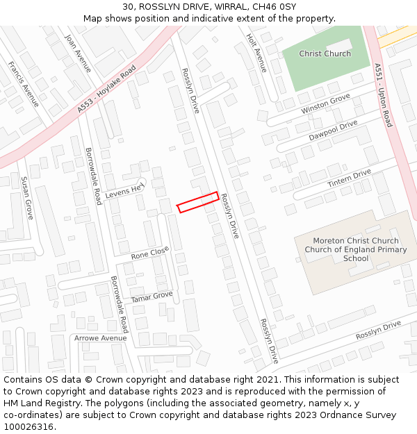 30, ROSSLYN DRIVE, WIRRAL, CH46 0SY: Location map and indicative extent of plot