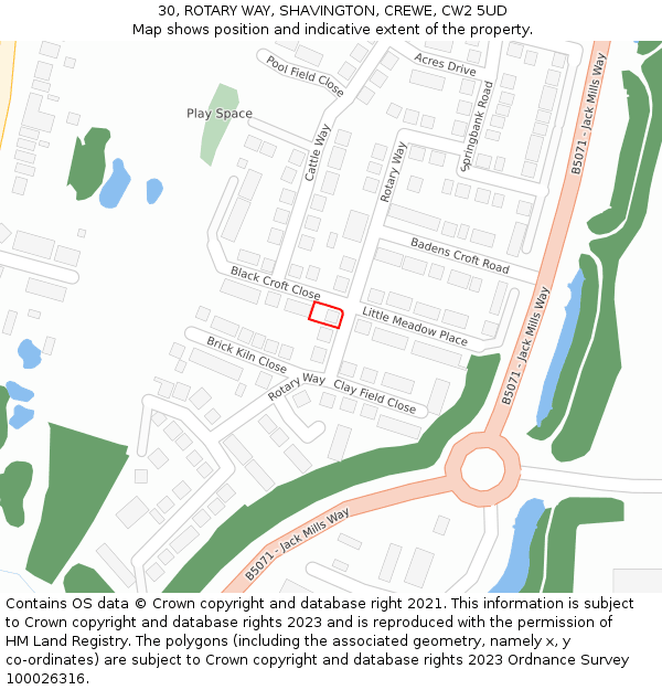 30, ROTARY WAY, SHAVINGTON, CREWE, CW2 5UD: Location map and indicative extent of plot