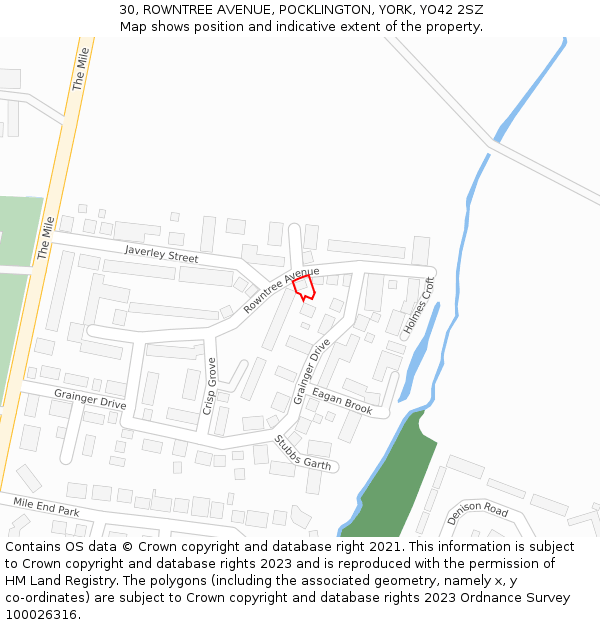 30, ROWNTREE AVENUE, POCKLINGTON, YORK, YO42 2SZ: Location map and indicative extent of plot