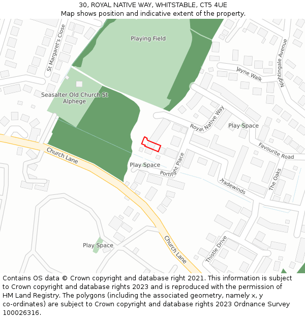 30, ROYAL NATIVE WAY, WHITSTABLE, CT5 4UE: Location map and indicative extent of plot