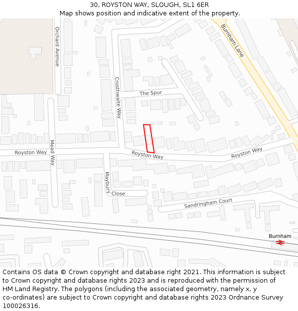 30, ROYSTON WAY, SLOUGH, SL1 6ER: Location map and indicative extent of plot