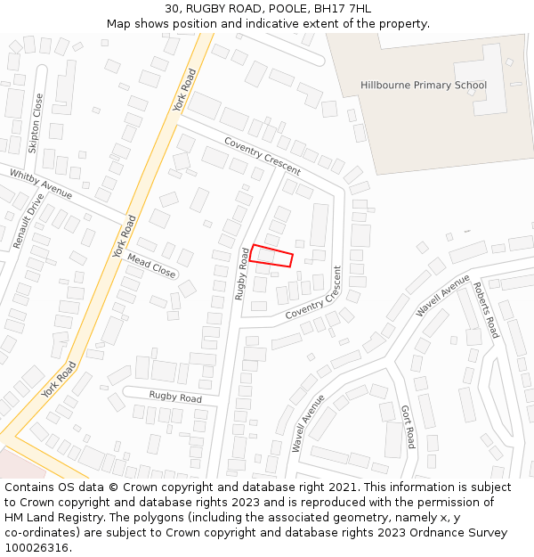 30, RUGBY ROAD, POOLE, BH17 7HL: Location map and indicative extent of plot