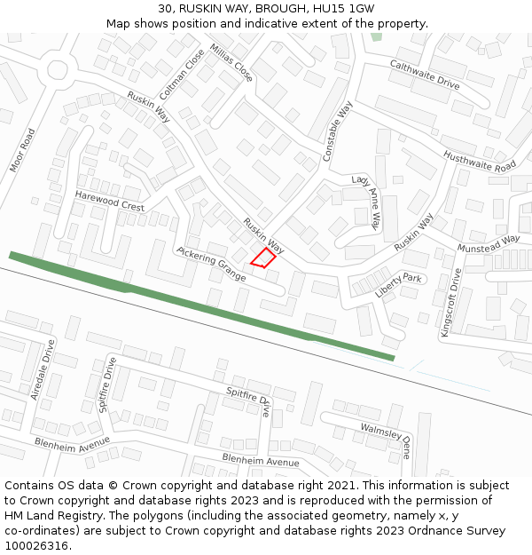 30, RUSKIN WAY, BROUGH, HU15 1GW: Location map and indicative extent of plot