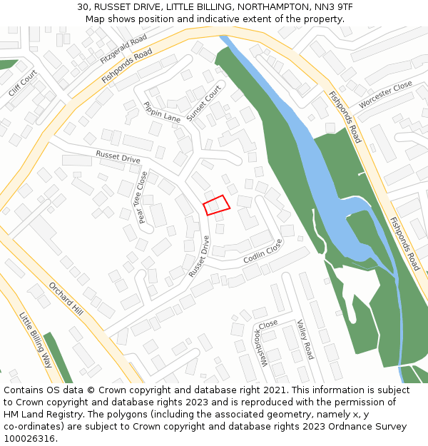 30, RUSSET DRIVE, LITTLE BILLING, NORTHAMPTON, NN3 9TF: Location map and indicative extent of plot