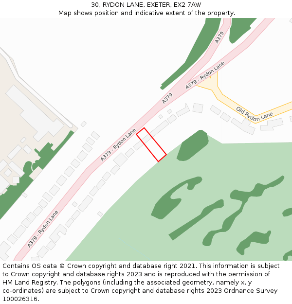 30, RYDON LANE, EXETER, EX2 7AW: Location map and indicative extent of plot