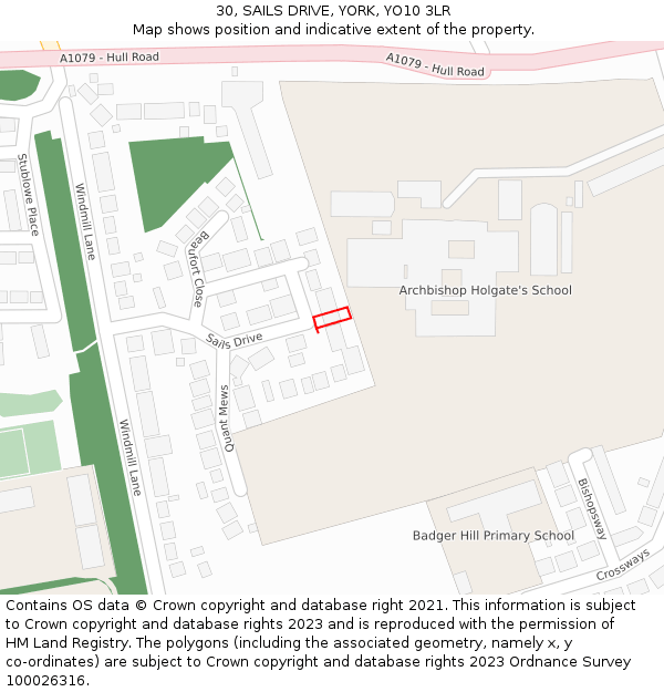 30, SAILS DRIVE, YORK, YO10 3LR: Location map and indicative extent of plot