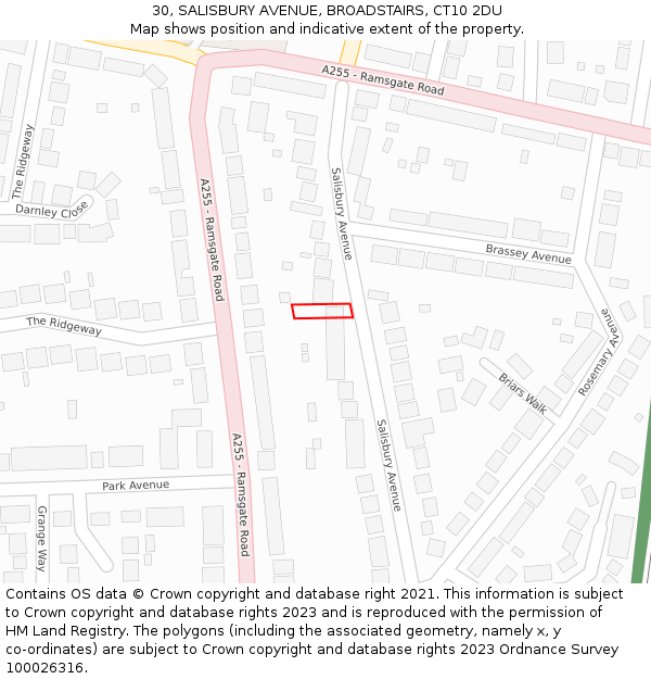 30, SALISBURY AVENUE, BROADSTAIRS, CT10 2DU: Location map and indicative extent of plot