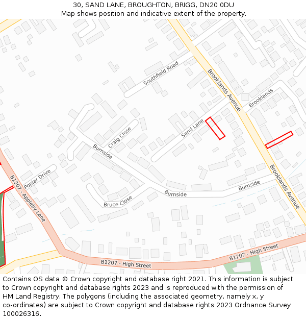 30, SAND LANE, BROUGHTON, BRIGG, DN20 0DU: Location map and indicative extent of plot