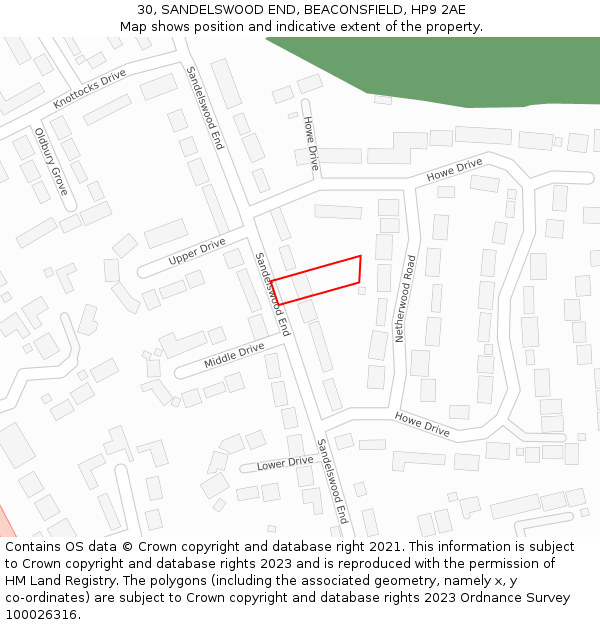 30, SANDELSWOOD END, BEACONSFIELD, HP9 2AE: Location map and indicative extent of plot