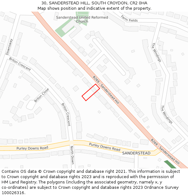 30, SANDERSTEAD HILL, SOUTH CROYDON, CR2 0HA: Location map and indicative extent of plot