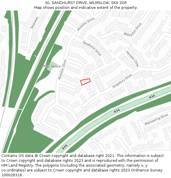 30, SANDHURST DRIVE, WILMSLOW, SK9 2GP: Location map and indicative extent of plot