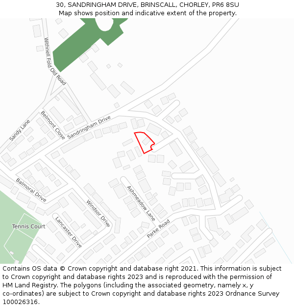 30, SANDRINGHAM DRIVE, BRINSCALL, CHORLEY, PR6 8SU: Location map and indicative extent of plot