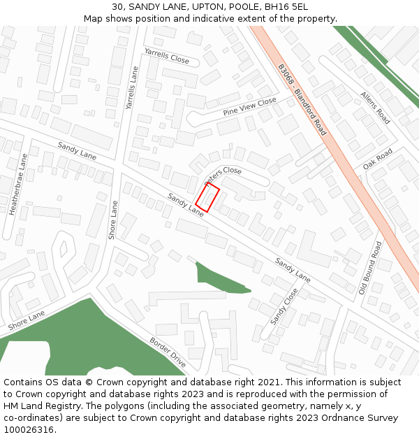 30, SANDY LANE, UPTON, POOLE, BH16 5EL: Location map and indicative extent of plot