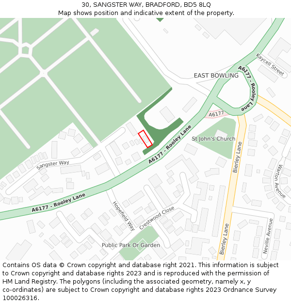 30, SANGSTER WAY, BRADFORD, BD5 8LQ: Location map and indicative extent of plot